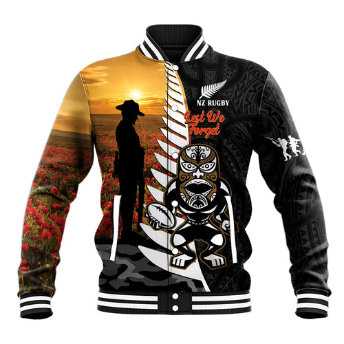 Custom New Zealand Silver Fern Rugby ANZAC Day Baseball Jacket 2024 All Black Tiki Mascot