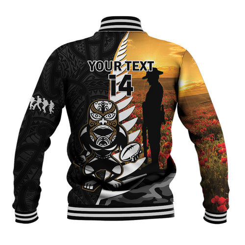 Custom New Zealand Silver Fern Rugby ANZAC Day Baseball Jacket 2024 All Black Tiki Mascot
