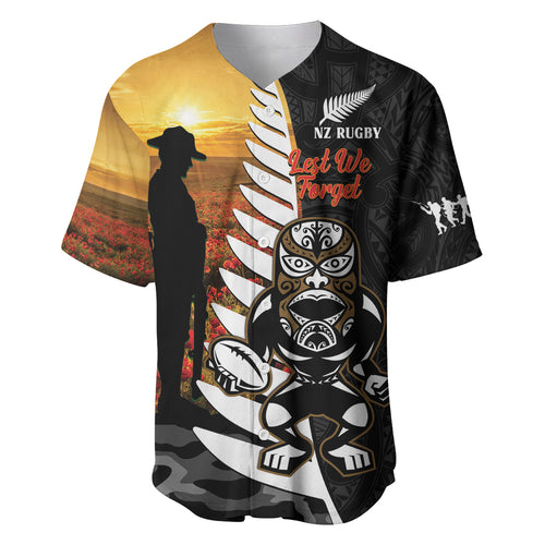 Custom New Zealand Silver Fern Rugby ANZAC Day Baseball Jersey 2024 All Black Tiki Mascot