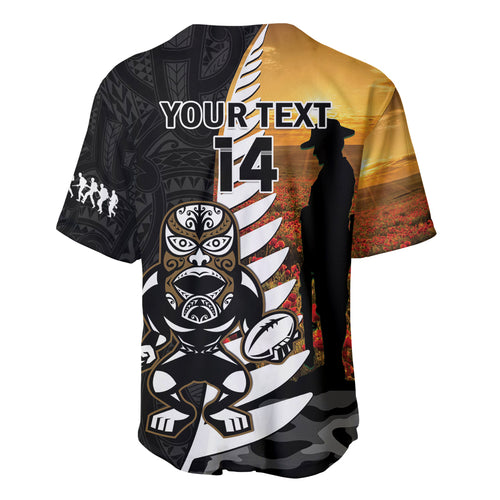 Custom New Zealand Silver Fern Rugby ANZAC Day Baseball Jersey 2024 All Black Tiki Mascot