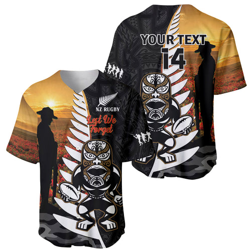Custom New Zealand Silver Fern Rugby ANZAC Day Baseball Jersey 2024 All Black Tiki Mascot