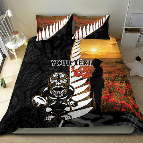 Custom New Zealand Silver Fern Rugby ANZAC Day Bedding Set 2024 All Black Tiki Mascot