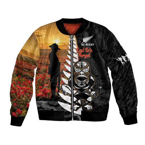 Custom New Zealand Silver Fern Rugby ANZAC Day Bomber Jacket 2024 All Black Tiki Mascot