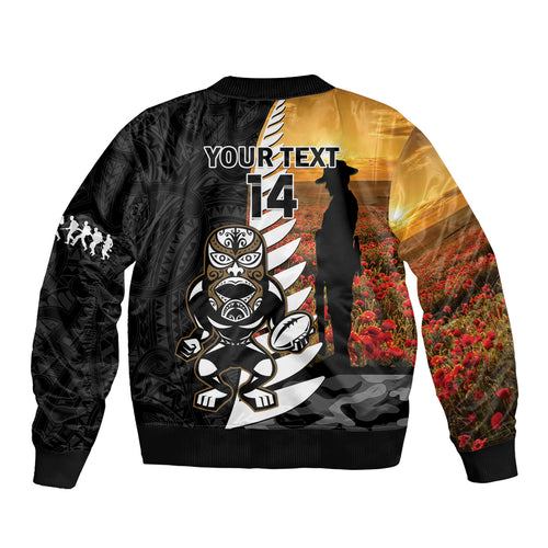 Custom New Zealand Silver Fern Rugby ANZAC Day Bomber Jacket 2024 All Black Tiki Mascot
