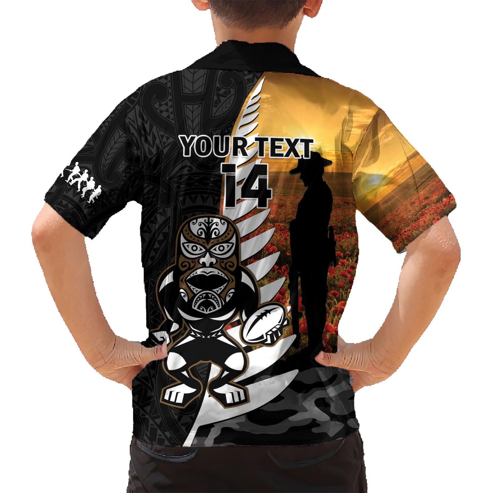 Custom New Zealand Silver Fern Rugby ANZAC Day Hawaiian Shirt 2024 All Black Tiki Mascot