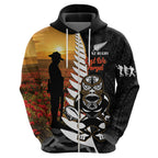 Custom New Zealand Silver Fern Rugby ANZAC Day Hoodie 2024 All Black Tiki Mascot