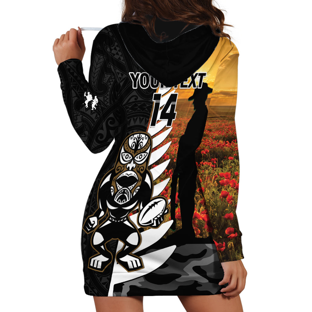 Custom New Zealand Silver Fern Rugby ANZAC Day Hoodie Dress 2024 All Black Tiki Mascot