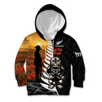Custom New Zealand Silver Fern Rugby ANZAC Day Kid Hoodie 2024 All Black Tiki Mascot