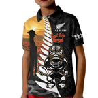 Custom New Zealand Silver Fern Rugby ANZAC Day Kid Polo Shirt 2024 All Black Tiki Mascot