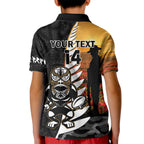 Custom New Zealand Silver Fern Rugby ANZAC Day Kid Polo Shirt 2024 All Black Tiki Mascot