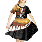 Custom New Zealand Silver Fern Rugby ANZAC Day Kid Short Sleeve Dress 2024 All Black Tiki Mascot