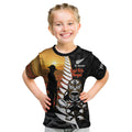 Custom New Zealand Silver Fern Rugby ANZAC Day Kid T Shirt 2024 All Black Tiki Mascot