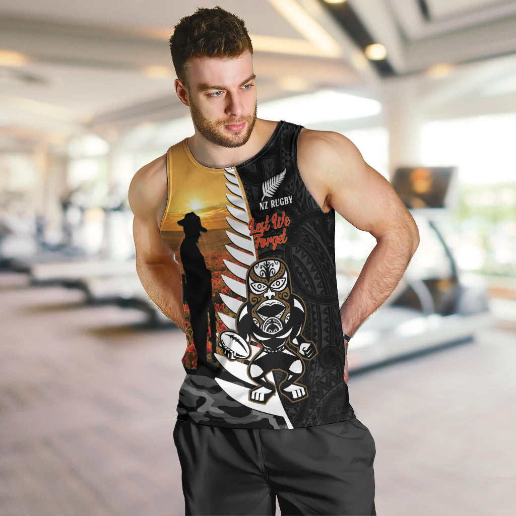 Custom New Zealand Silver Fern Rugby ANZAC Day Men Tank Top 2024 All Black Tiki Mascot