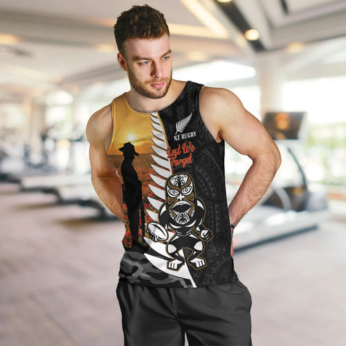 Custom New Zealand Silver Fern Rugby ANZAC Day Men Tank Top 2024 All Black Tiki Mascot