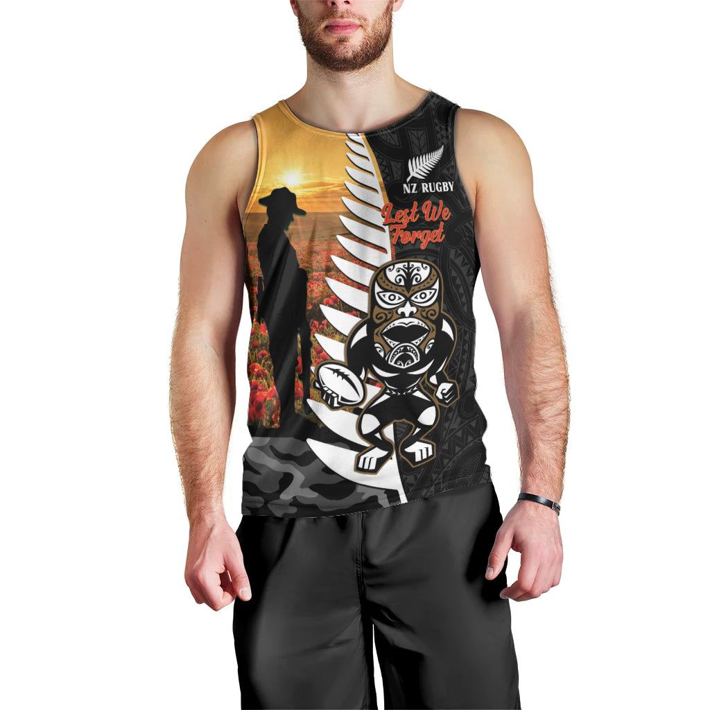 Custom New Zealand Silver Fern Rugby ANZAC Day Men Tank Top 2024 All Black Tiki Mascot