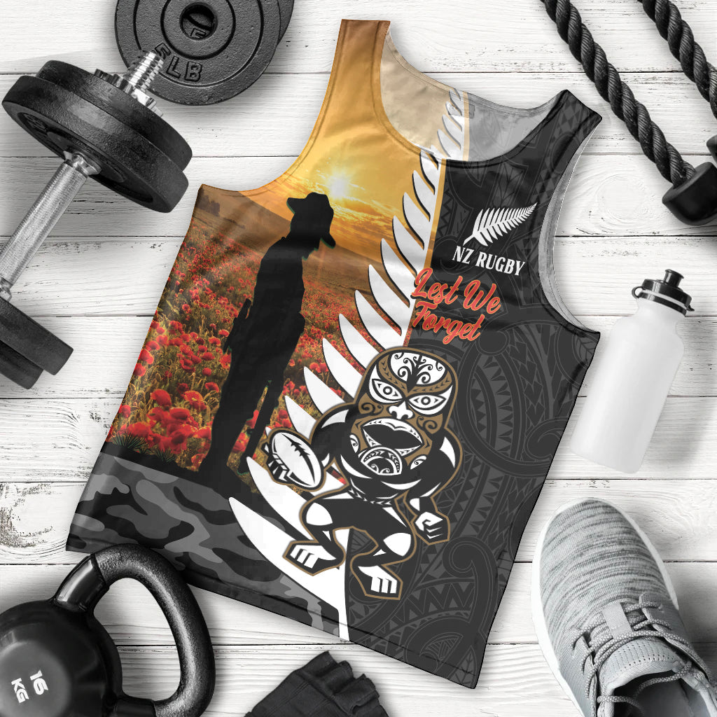 Custom New Zealand Silver Fern Rugby ANZAC Day Men Tank Top 2024 All Black Tiki Mascot