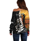 Custom New Zealand Silver Fern Rugby ANZAC Day Off Shoulder Sweater 2024 All Black Tiki Mascot