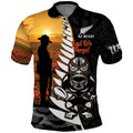 Custom New Zealand Silver Fern Rugby ANZAC Day Polo Shirt 2024 All Black Tiki Mascot