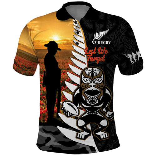 Custom New Zealand Silver Fern Rugby ANZAC Day Polo Shirt 2024 All Black Tiki Mascot