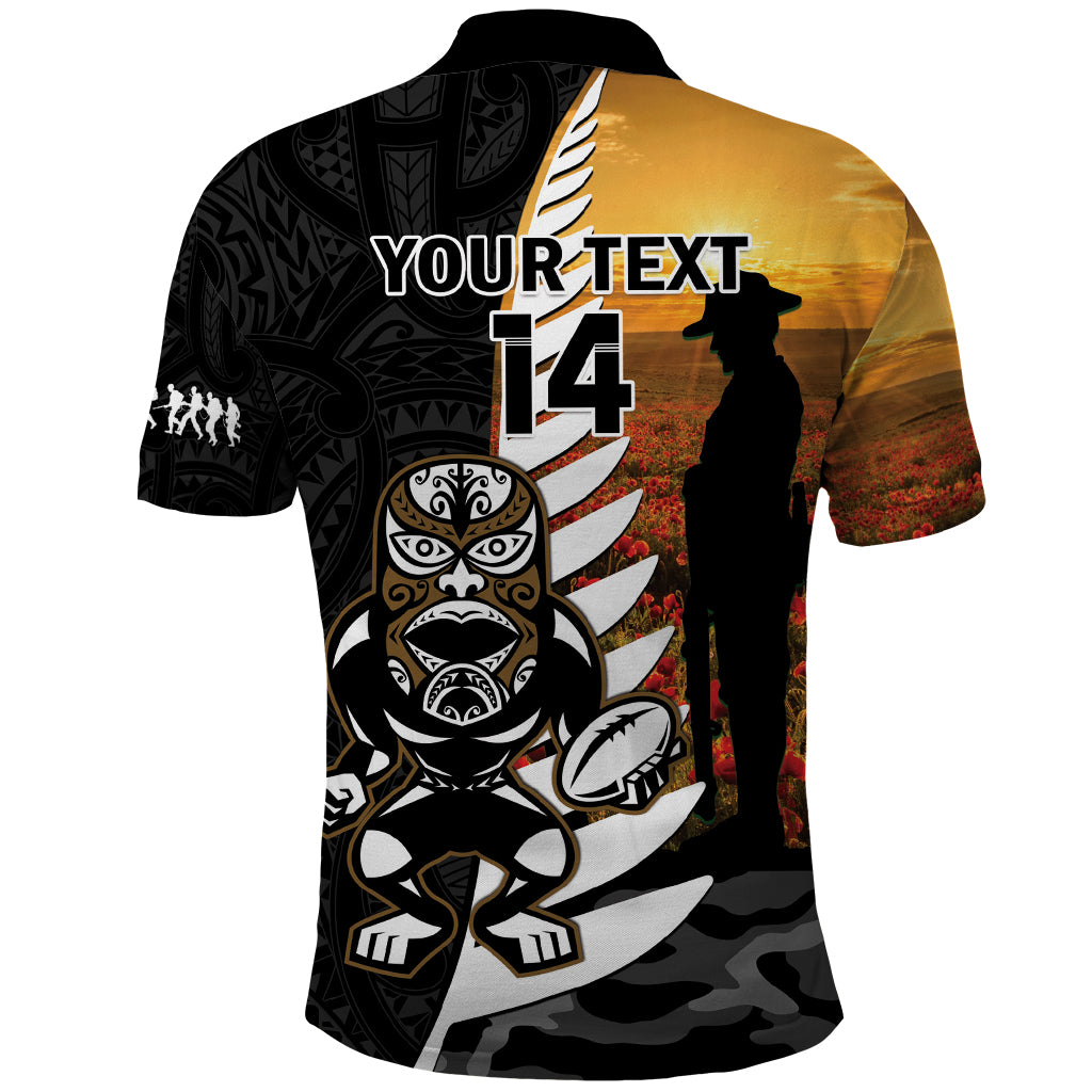 Custom New Zealand Silver Fern Rugby ANZAC Day Polo Shirt 2024 All Black Tiki Mascot