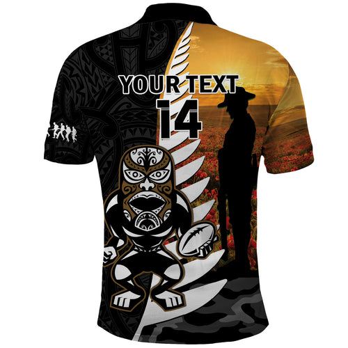 Custom New Zealand Silver Fern Rugby ANZAC Day Polo Shirt 2024 All Black Tiki Mascot