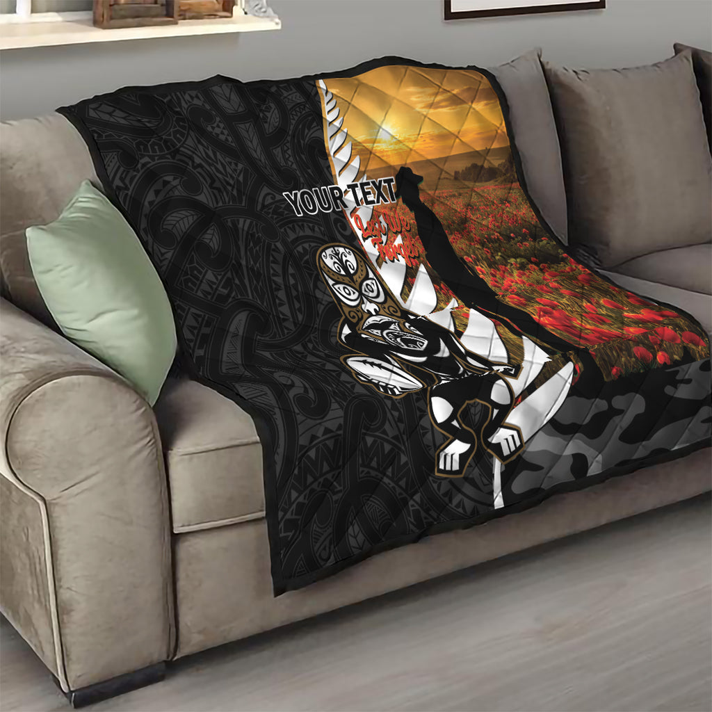 Custom New Zealand Silver Fern Rugby ANZAC Day Quilt 2024 All Black Tiki Mascot