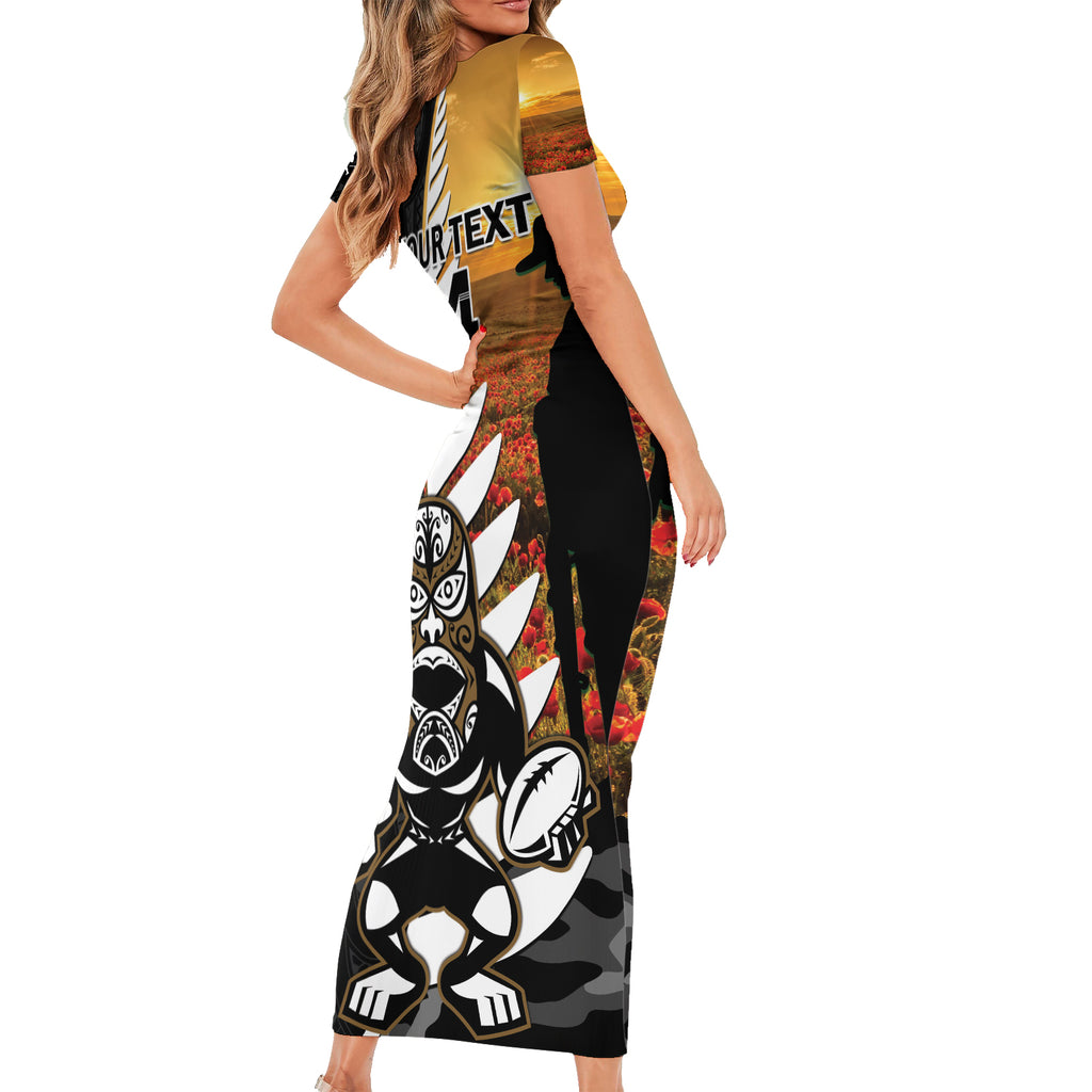 Custom New Zealand Silver Fern Rugby ANZAC Day Short Sleeve Bodycon Dress 2024 All Black Tiki Mascot