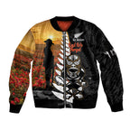 Custom New Zealand Silver Fern Rugby ANZAC Day Sleeve Zip Bomber Jacket 2024 All Black Tiki Mascot