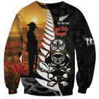 Custom New Zealand Silver Fern Rugby ANZAC Day Sweatshirt 2024 All Black Tiki Mascot