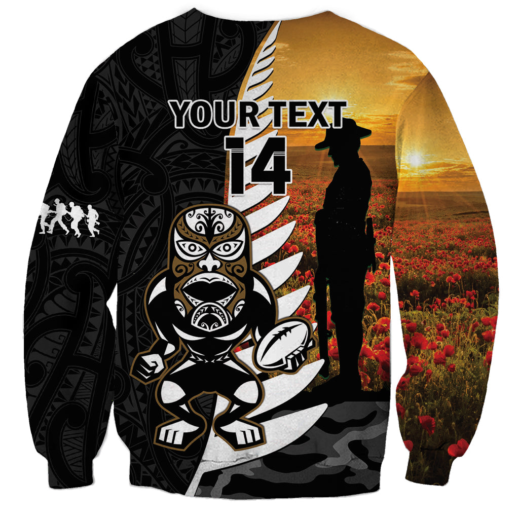 Custom New Zealand Silver Fern Rugby ANZAC Day Sweatshirt 2024 All Black Tiki Mascot