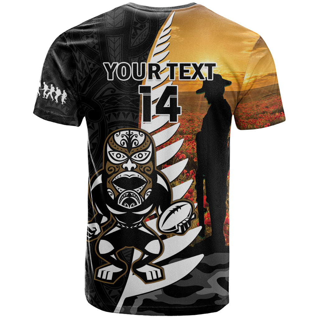 Custom New Zealand Silver Fern Rugby ANZAC Day T Shirt 2024 All Black Tiki Mascot