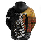 Custom New Zealand Silver Fern Rugby ANZAC Day Zip Hoodie 2024 All Black Tiki Mascot