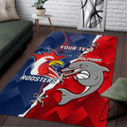 Personalised Dolphins And Roosters Rugby Area Rug NRL Sporty Style