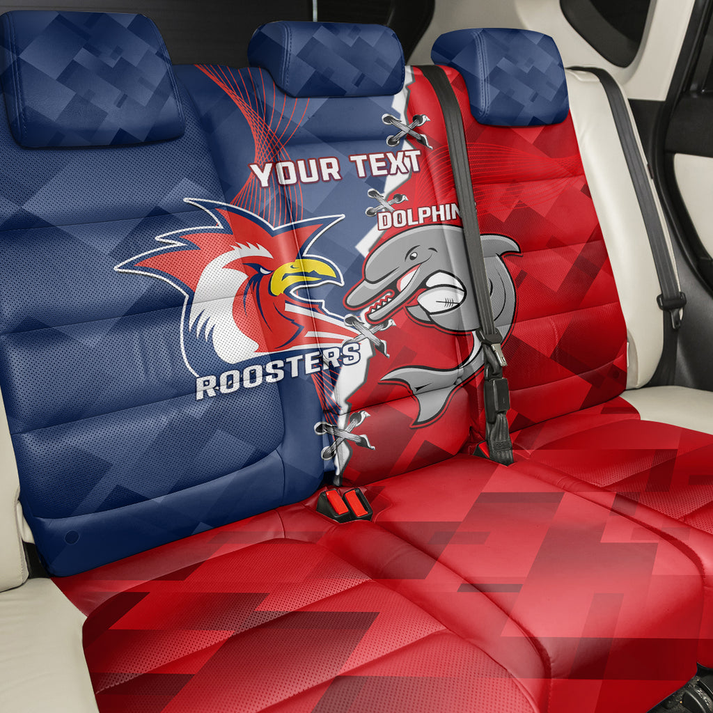 Personalised Dolphins And Roosters Rugby Back Car Seat Cover NRL Sporty Style