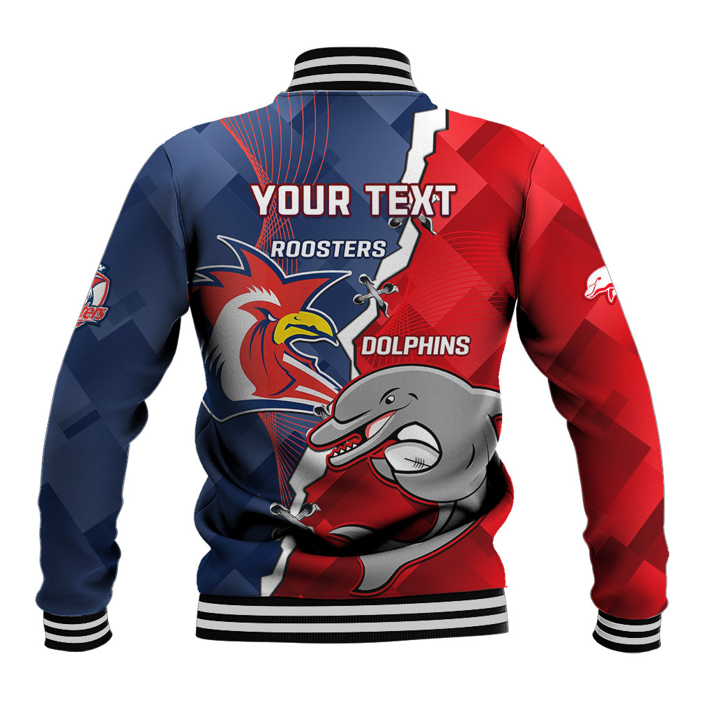 Personalised Dolphins And Roosters Rugby Baseball Jacket NRL Sporty Style