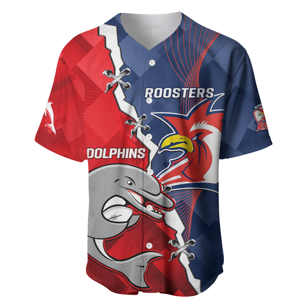 Personalised Dolphins And Roosters Rugby Baseball Jersey NRL Sporty Style