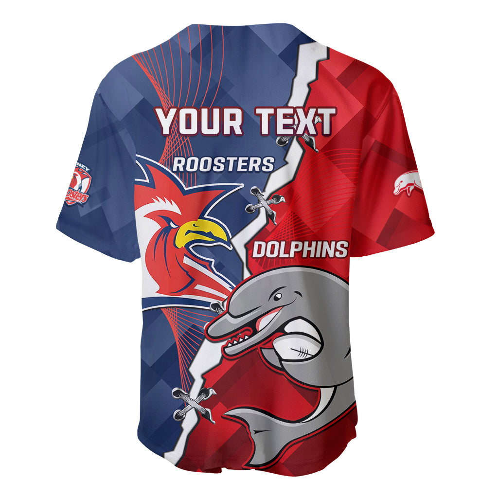 Personalised Dolphins And Roosters Rugby Baseball Jersey NRL Sporty Style