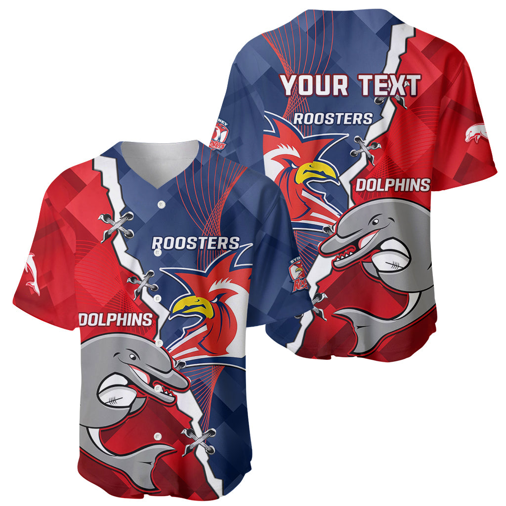 Personalised Dolphins And Roosters Rugby Baseball Jersey NRL Sporty Style