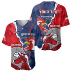 Personalised Dolphins And Roosters Rugby Baseball Jersey NRL Sporty Style