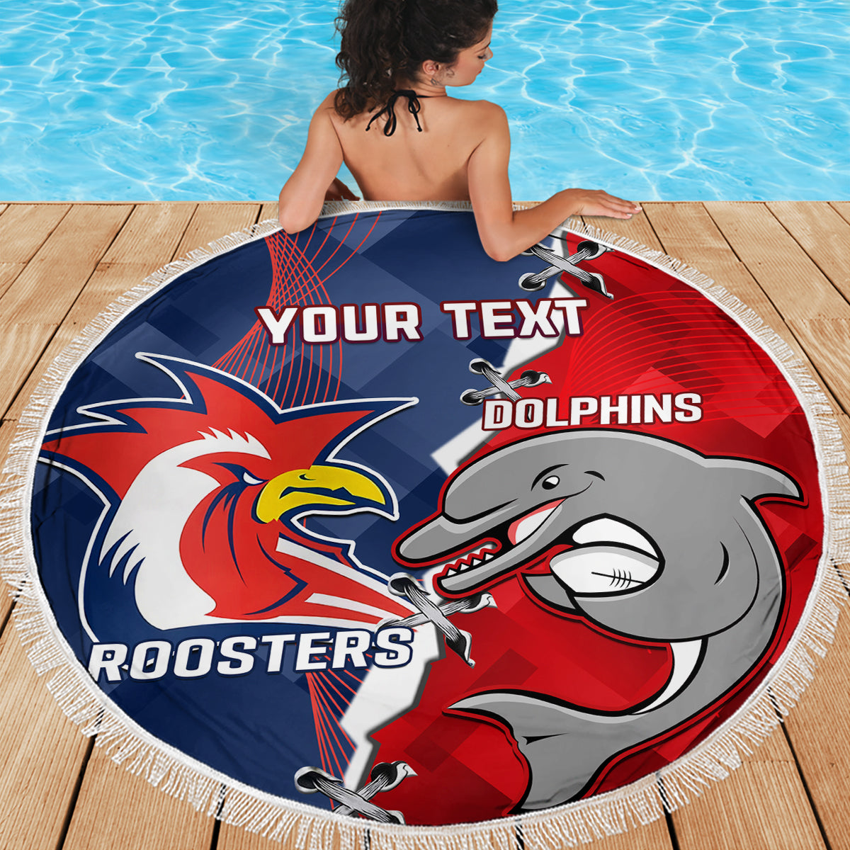 Personalised Dolphins And Roosters Rugby Beach Blanket NRL Sporty Style