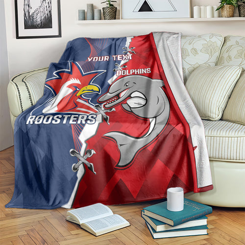 Personalised Dolphins And Roosters Rugby Blanket NRL Sporty Style