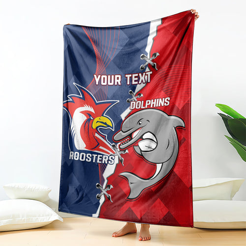Personalised Dolphins And Roosters Rugby Blanket NRL Sporty Style