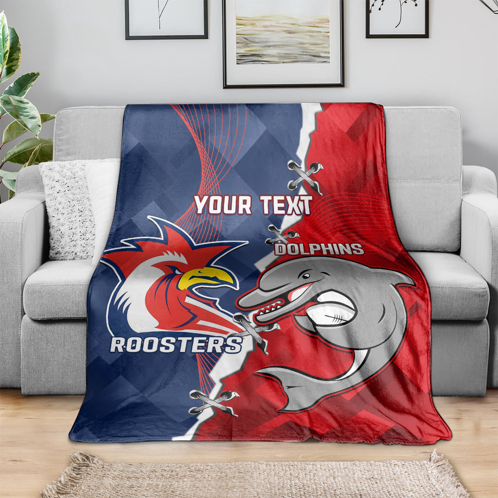 Personalised Dolphins And Roosters Rugby Blanket NRL Sporty Style