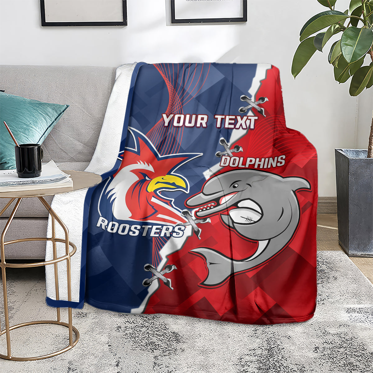 Personalised Dolphins And Roosters Rugby Blanket NRL Sporty Style