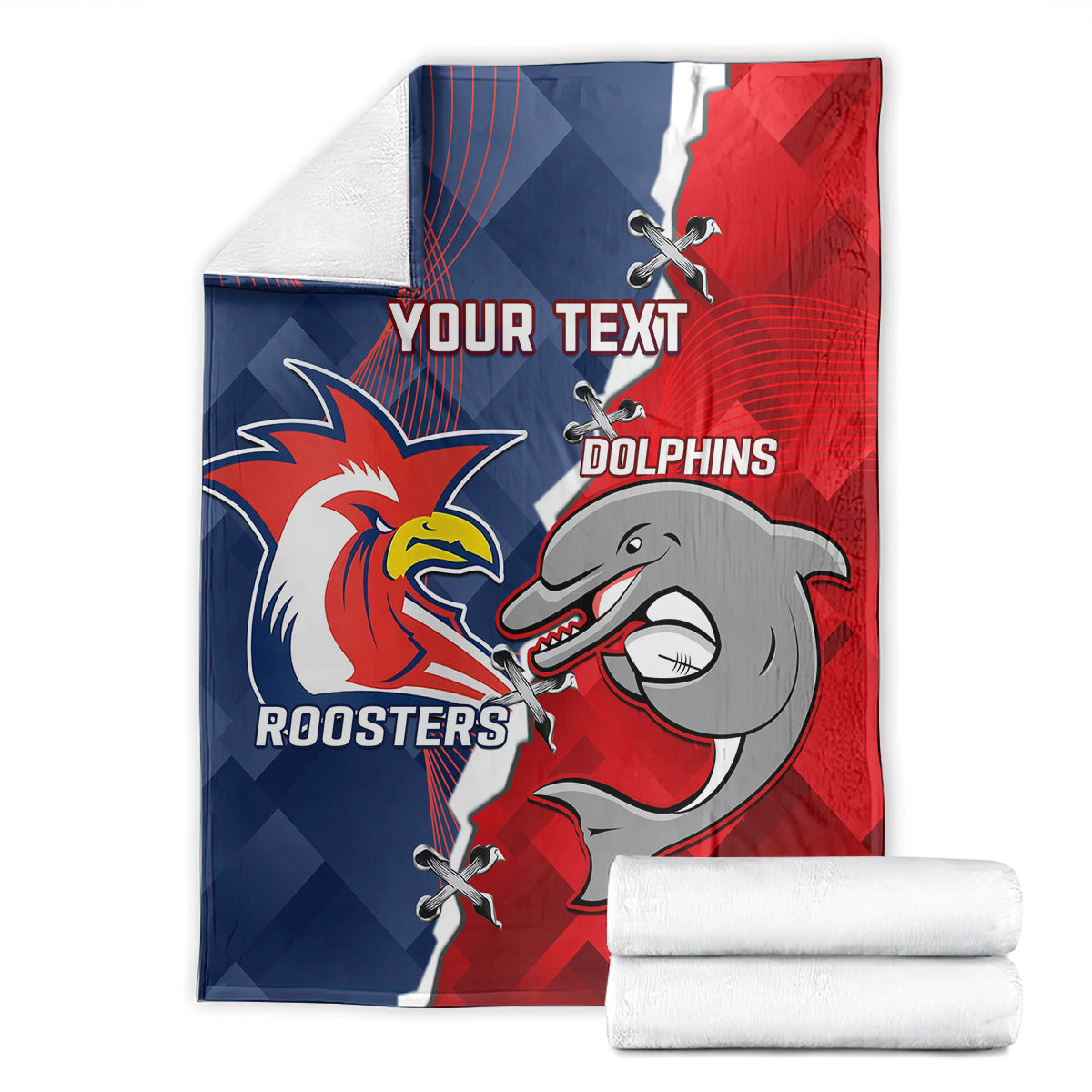 Personalised Dolphins And Roosters Rugby Blanket NRL Sporty Style