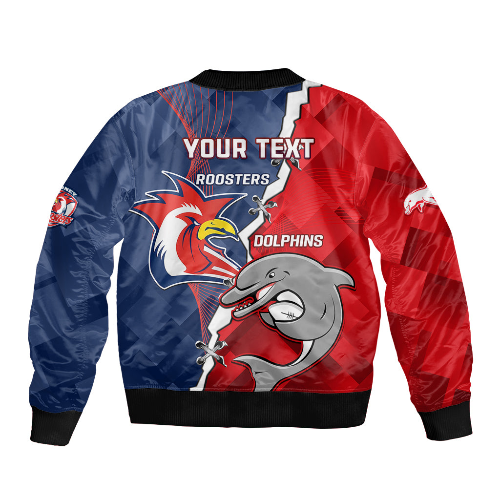 Personalised Dolphins And Roosters Rugby Bomber Jacket NRL Sporty Style