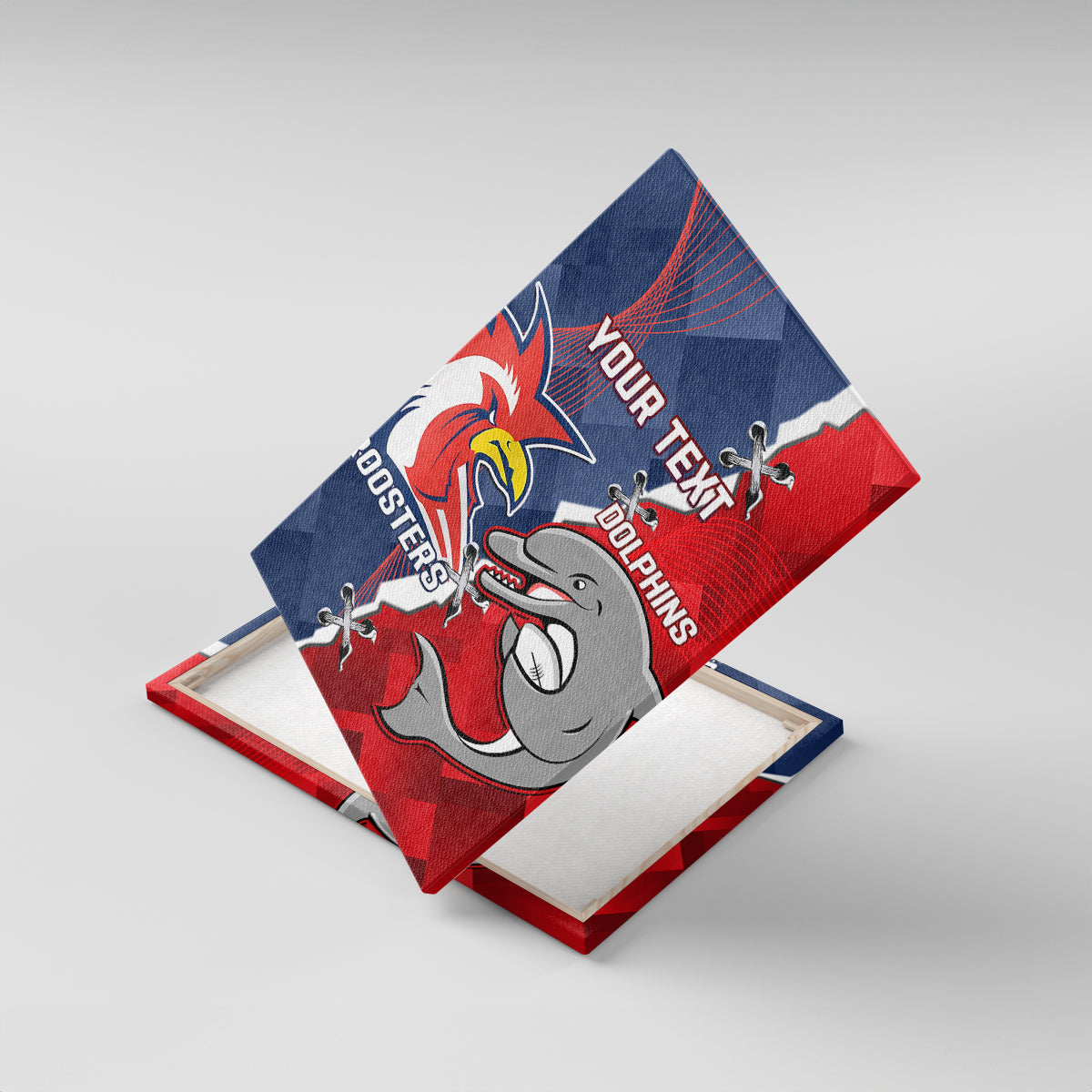 Personalised Dolphins And Roosters Rugby Canvas Wall Art NRL Sporty Style