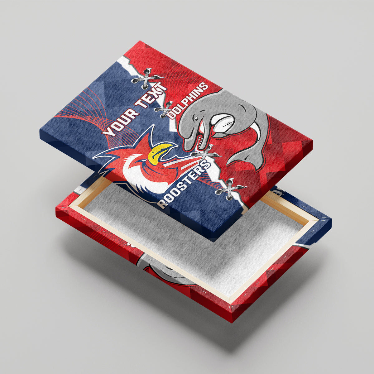 Personalised Dolphins And Roosters Rugby Canvas Wall Art NRL Sporty Style