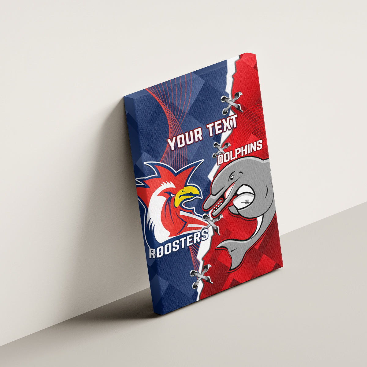 Personalised Dolphins And Roosters Rugby Canvas Wall Art NRL Sporty Style