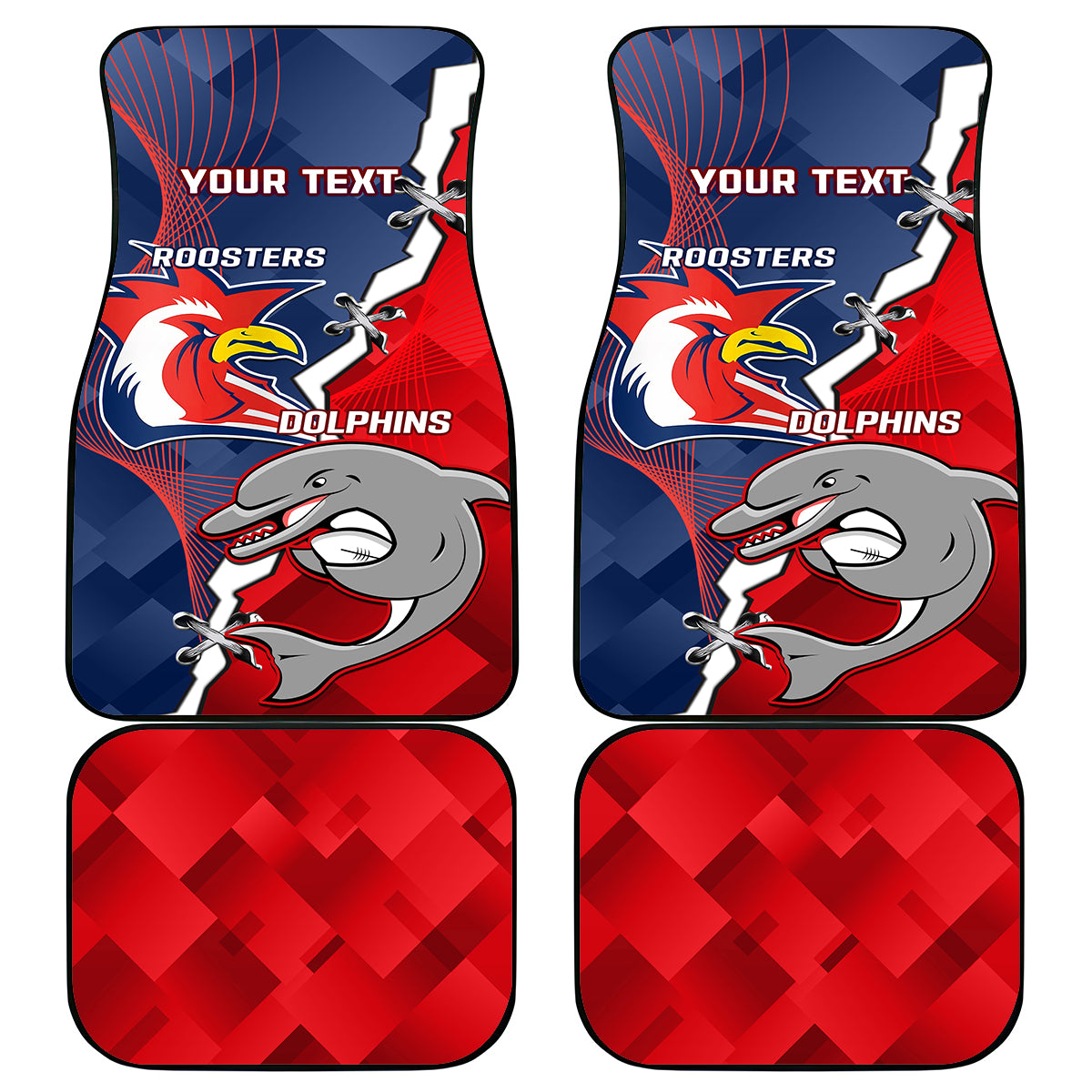 Personalised Dolphins And Roosters Rugby Car Mats NRL Sporty Style